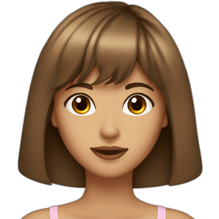 beautiful woman long brown hair with bangs, brown eyes tan skin emoji