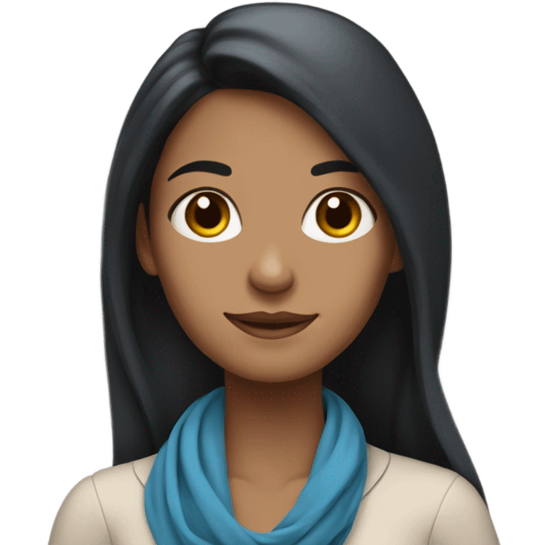 Female teacher with long black hair and a blue scarf emoji