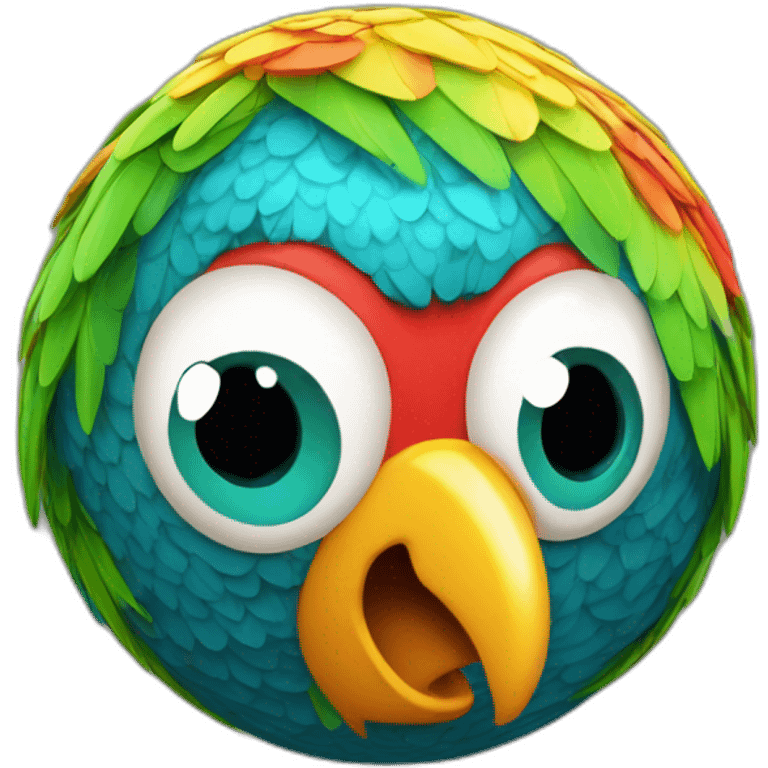 3d sphere with a cartoon Parrot skin texture with big playful eyes emoji