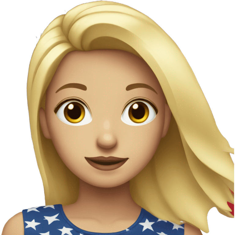 Blonde girl in front of American flag emoji