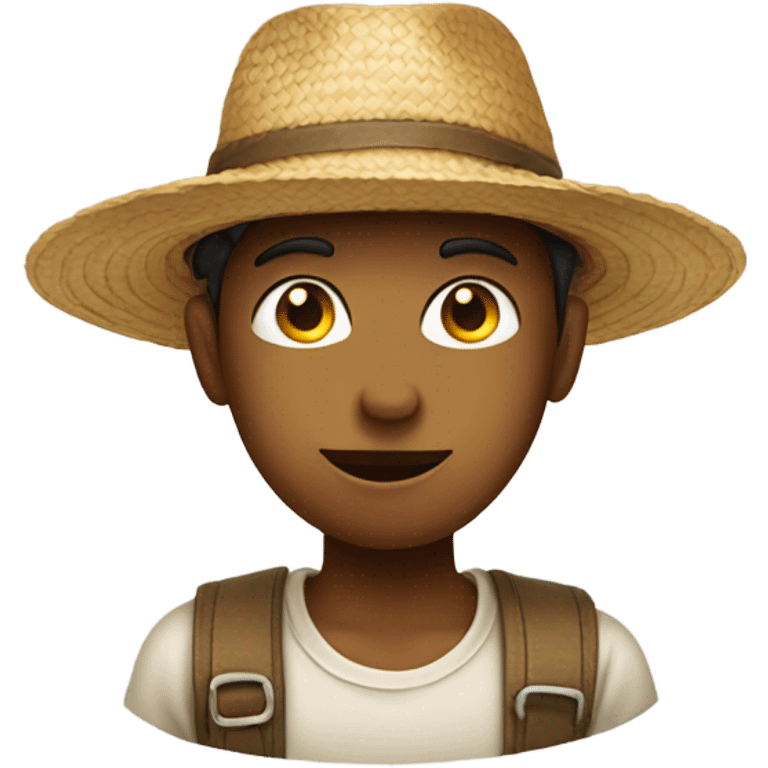 Boy with slanted eyes and straw hat  emoji