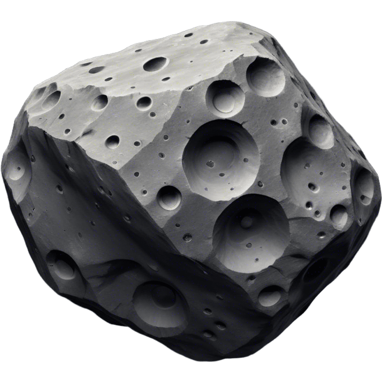  Cinematic Realistic Asteroid – A massive, irregularly shaped rock floating through the void, its cratered and pitted surface showing signs of ancient impacts. The harsh light from a nearby star reveals detailed textures and rugged, jagged edges. emoji