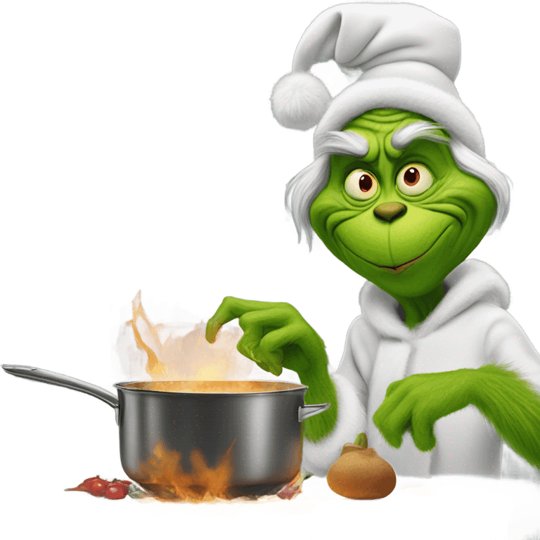 The Grinch cooking with a grandma emoji