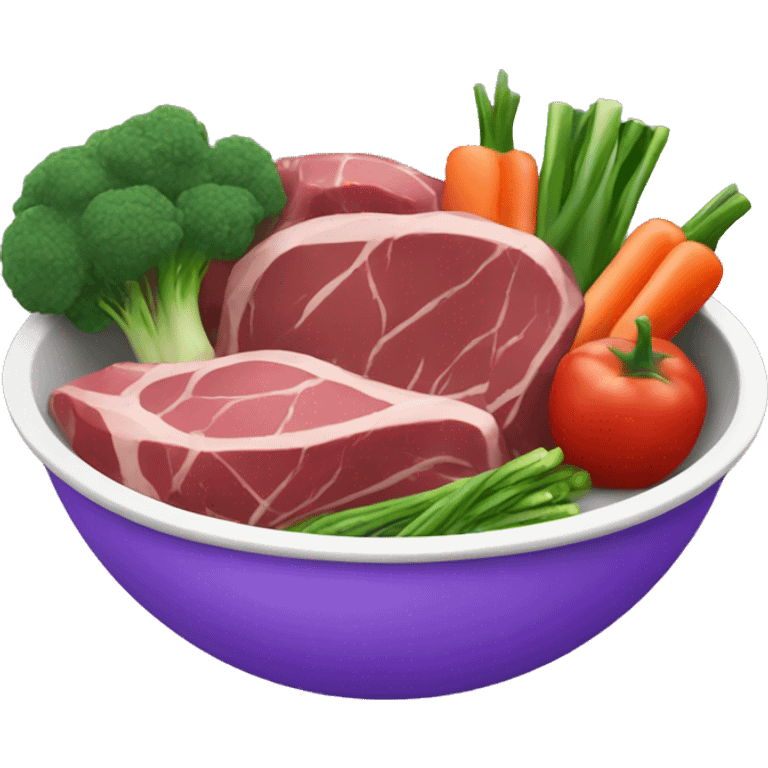 meat and vegetables in purple bowl emoji