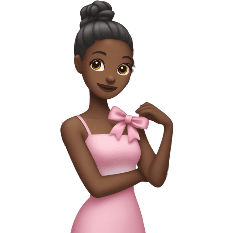 Black girl with long ponytail being held by a pastel pink bow emoji