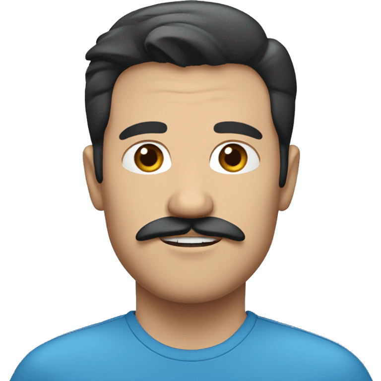 A white man with black hair blue shirt, with some moustache. emoji