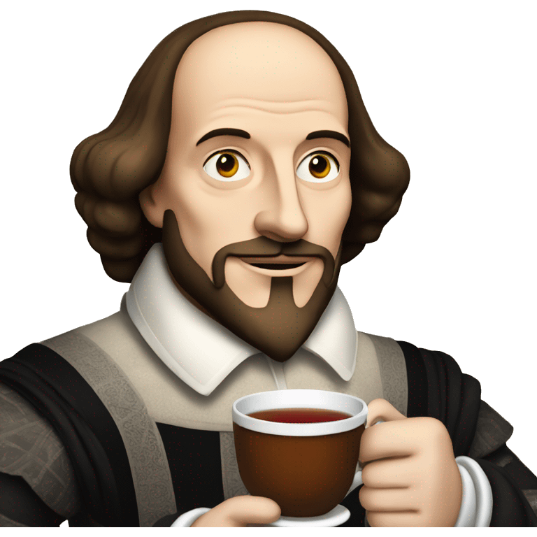 William Shakespeare holds a cup of tea in his hand emoji