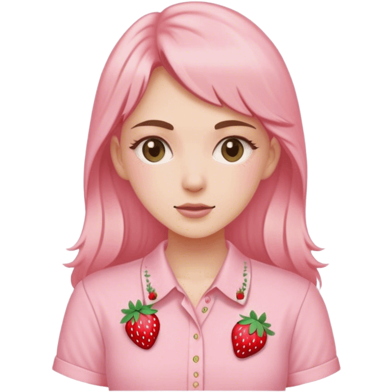 pastel pink women's shirt with a strawberry embroidered in the center emoji