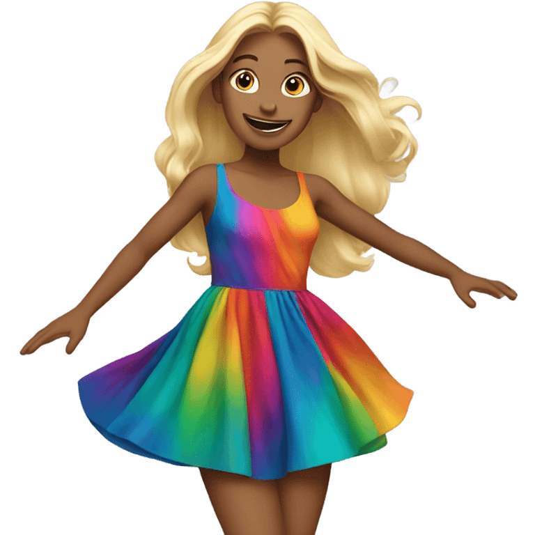 blonde long haired girl dancing in chromatic dress emoji