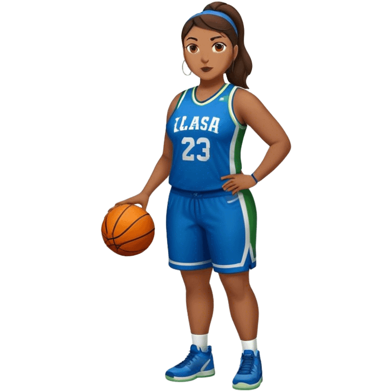 Full Body Latino plus size women basketball player wearing blue and green uniform emoji