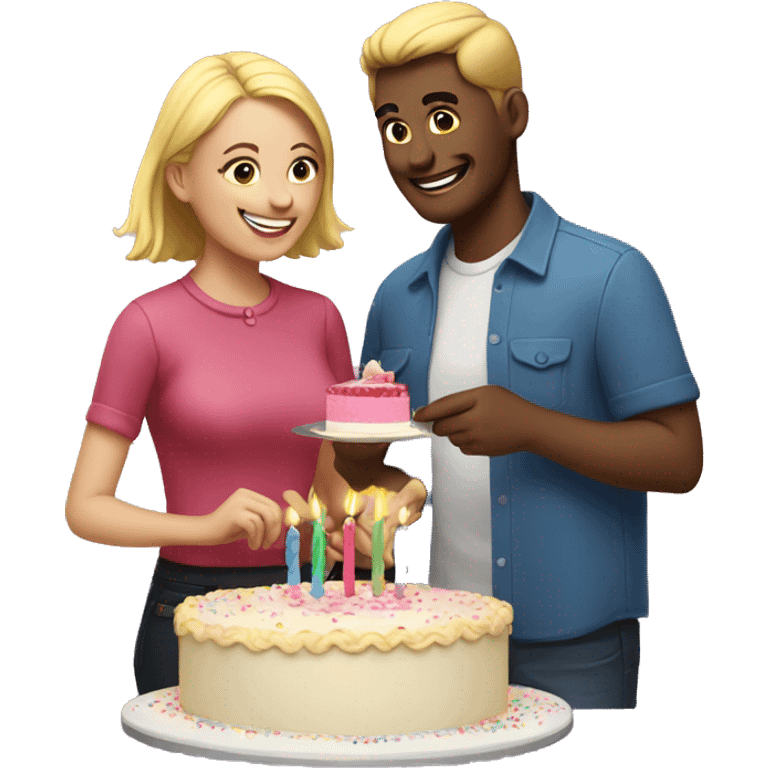 Couple cutting birthday cake  emoji