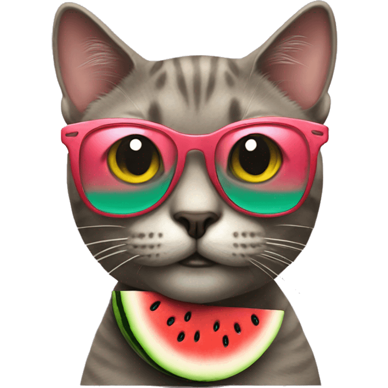 cat with body as watermelon wearing cool glasses emoji