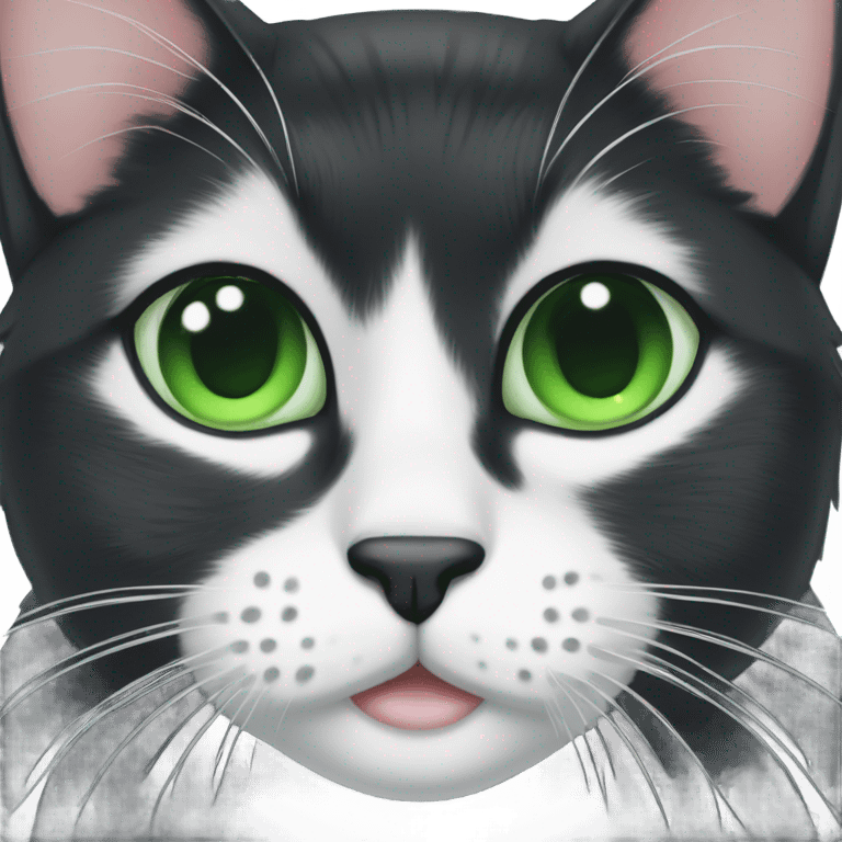 Black and white cat with green eyes  emoji