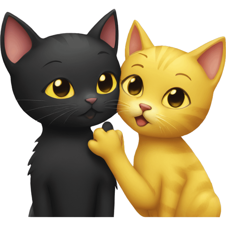 a black cat and a yellow cat send a kiss emoji