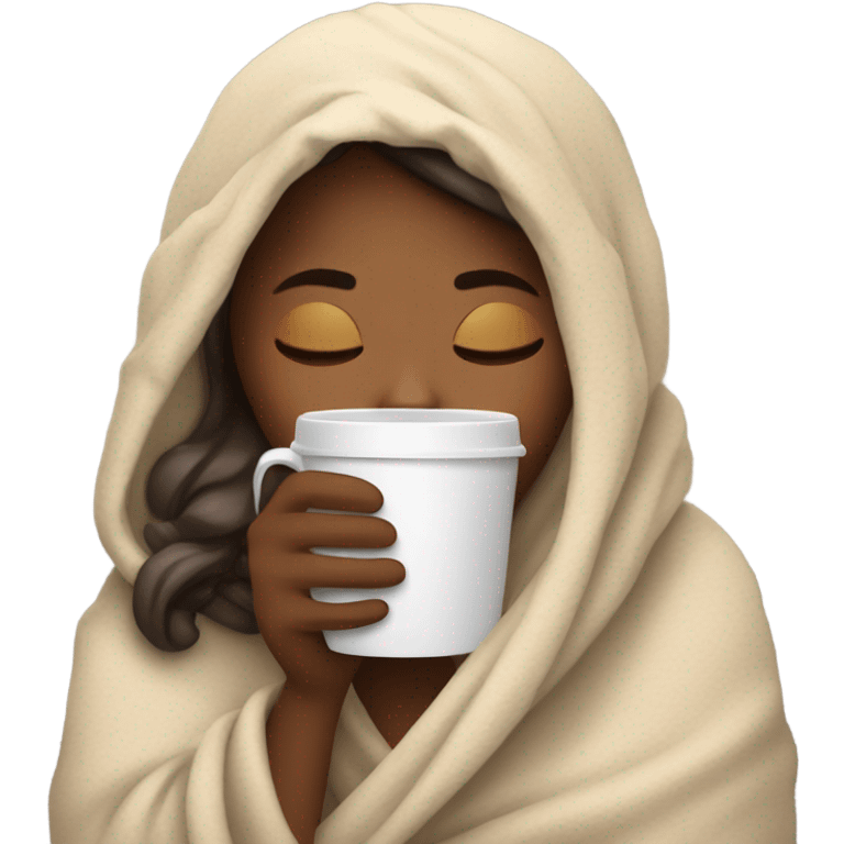 girl inside a blanket sipping coffee eyes closed emoji