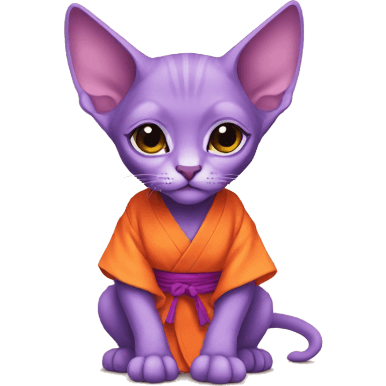 cute purple sphinx kitten in an orange kimono emoji