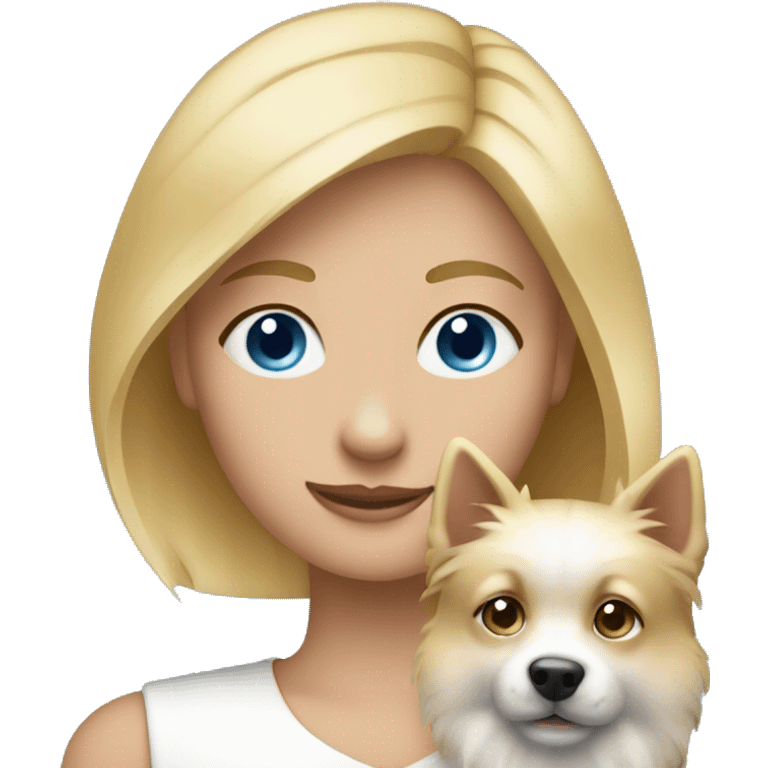 Blonde girl blue eyes holding spitz  emoji