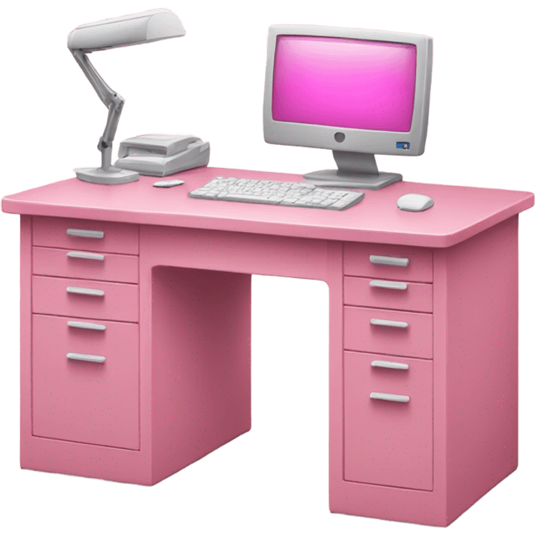 Pink desk with a white pc emoji