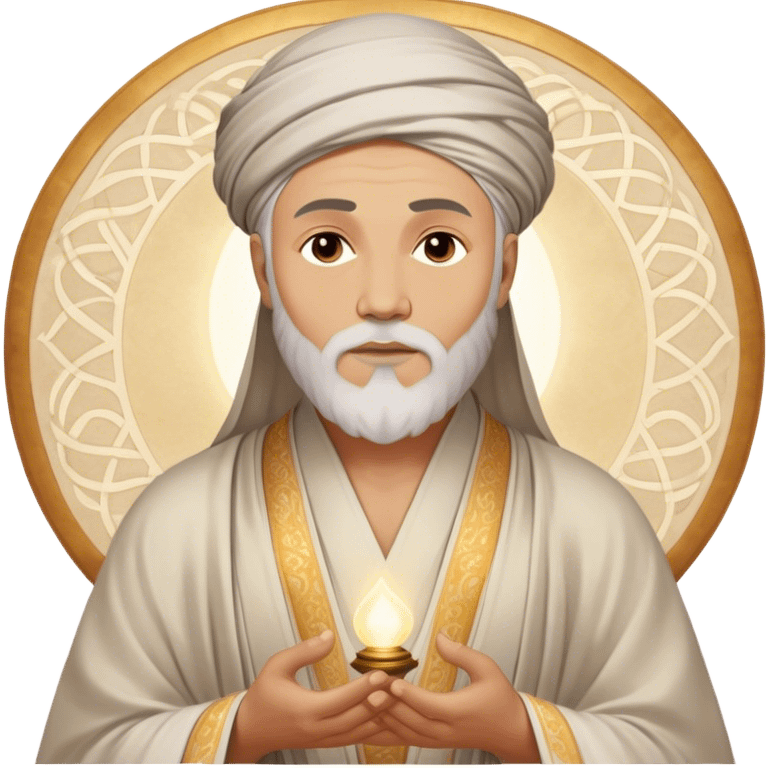 Cinematic Realistic Rumi Portrait Emoji, depicted as a mystical poet with soulful eyes and flowing traditional robes, rendered with delicate textures and ethereal soft lighting that captures his transcendent spiritual wisdom. emoji