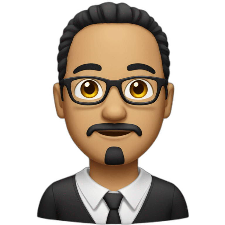 guy with black glasses, a goatee and dark hair tied-up behind the head emoji