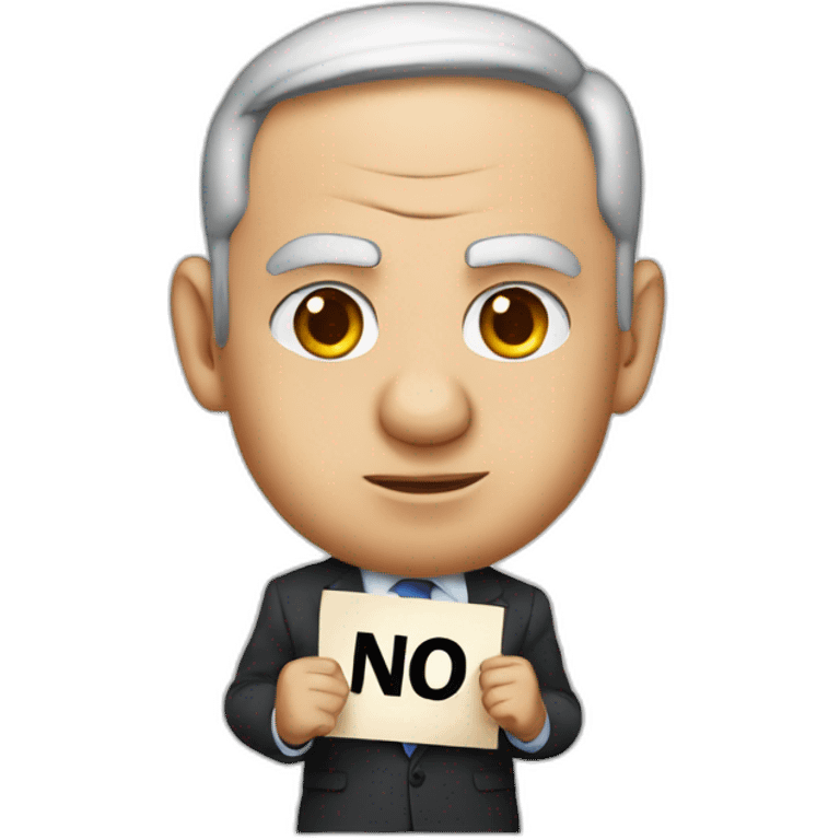 Benjamin Netanyahu holding sign saying NO BOYCOTT emoji