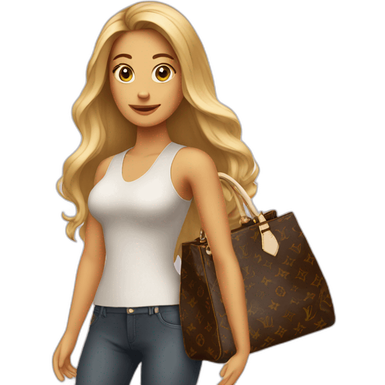 With woman with long Hair with Vuitton bag emoji