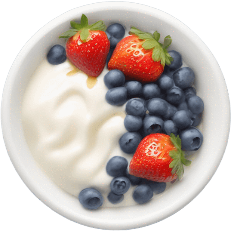 a bowl of yogurt and strawberries and blueberries with a drizzle of honey  emoji