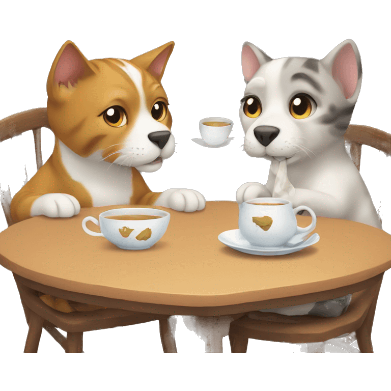 Cat drinking tea with dog emoji