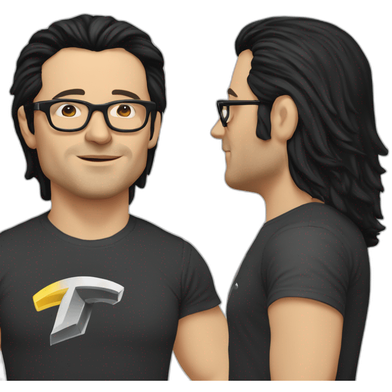 middle-age-lean-white-man-with-black-hair-&-glasses-wearing-tesla-t-shirt, side view emoji