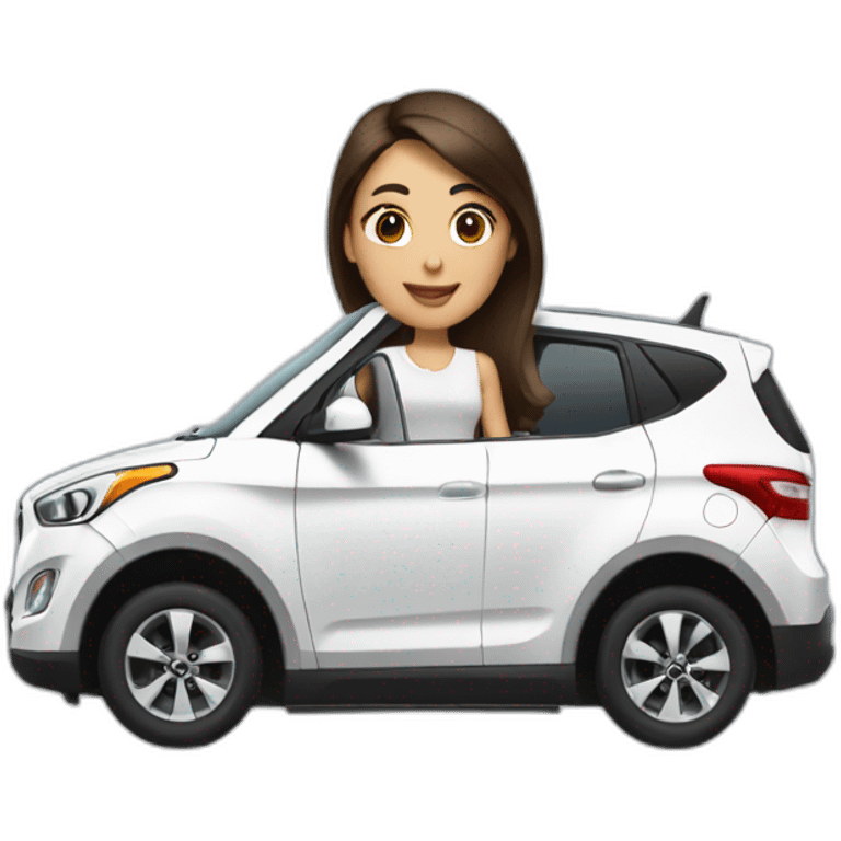 Brunette mail driving a Hyundai white car  emoji