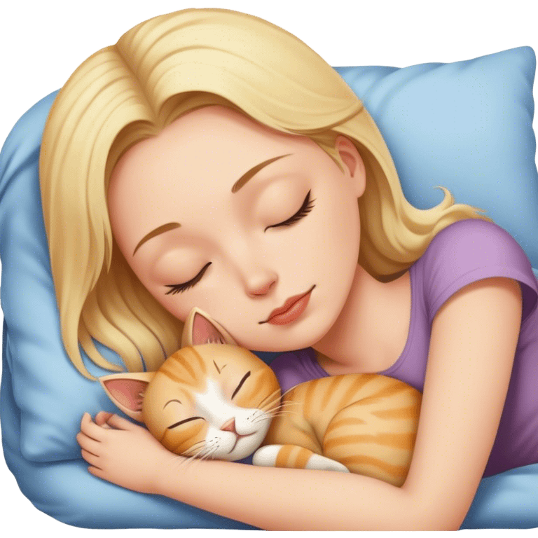 Blonde white girl sleeping with cat emoji