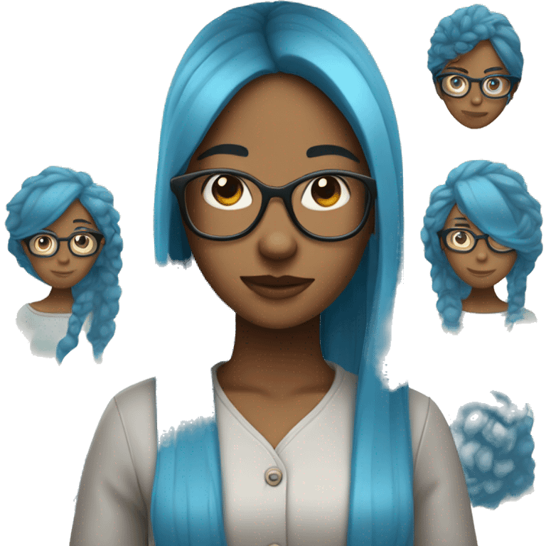 long blue haired girl brown skin wearing glasses  emoji