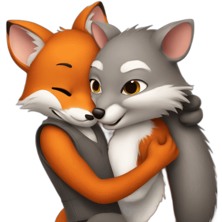 The fox hugs the mouse emoji