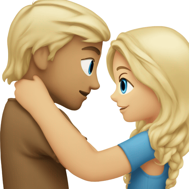 A guy with blue eyes and blond hair hugs a girl with brown eyes emoji