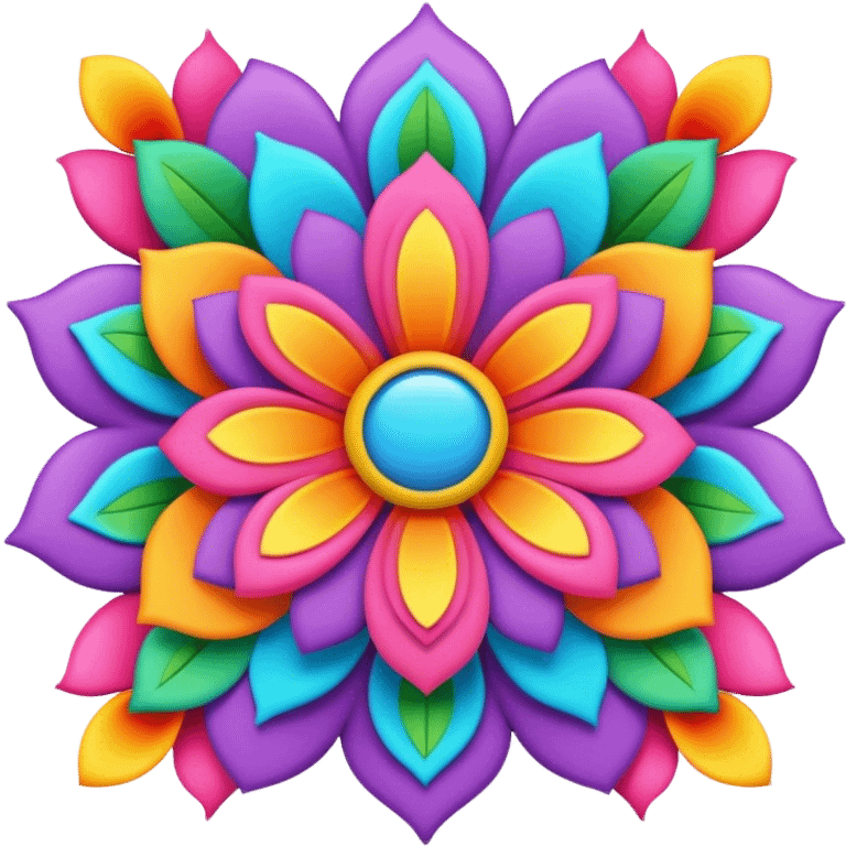 3D, psychedelic colored hippie style flower border  emoji