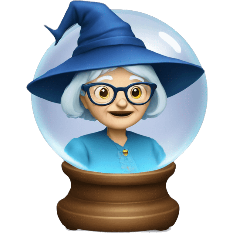 smart granny witch with glasses and blue hat in crystal ball emoji