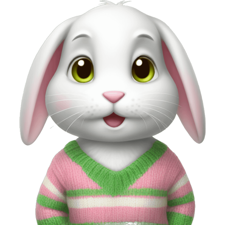 Cute Rabbit with pink and green stripe sweater emoji