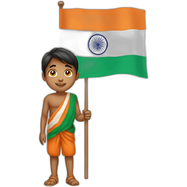 Cute boy holding big Indian flag  emoji