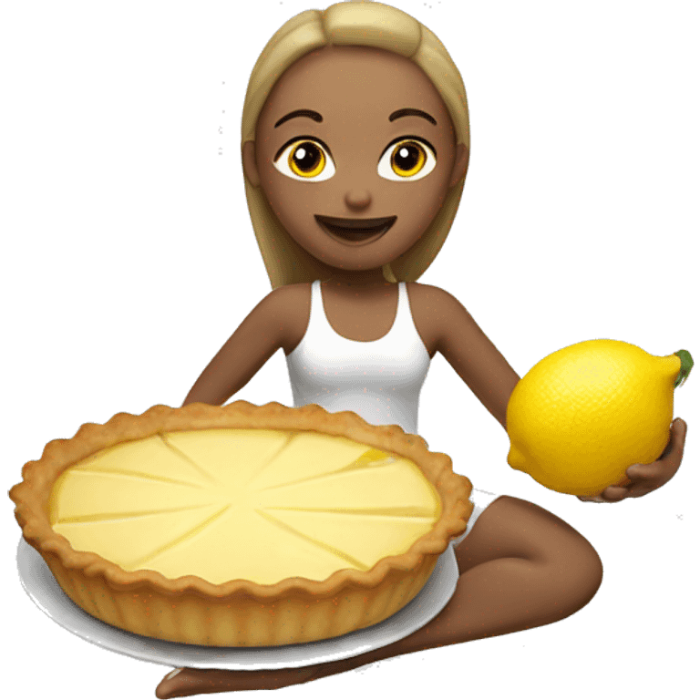 White Yoga girl eating a lemon pie emoji