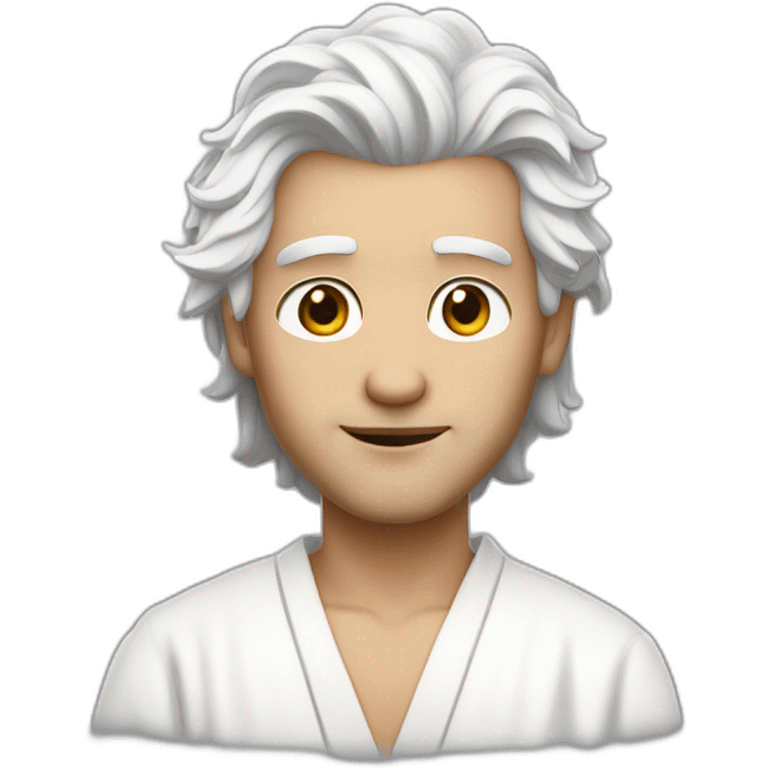 Guy with scar under left eye, white wispy hair going upwards, white robe emoji