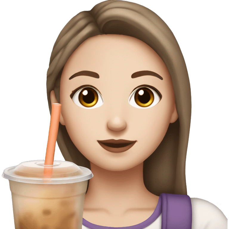 White girl with brown hair and brown eyes drinking bubble tea emoji