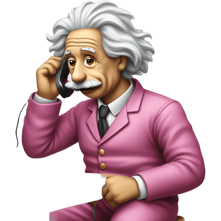 Albert Einstein in simpson style dressed as camrom pink outfit making a phone call on a flip phon  emoji