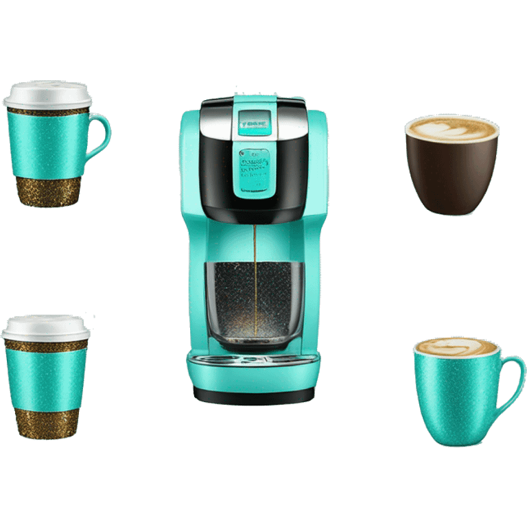 Realistic tiffany blue glitter keurig coffee machine.  emoji