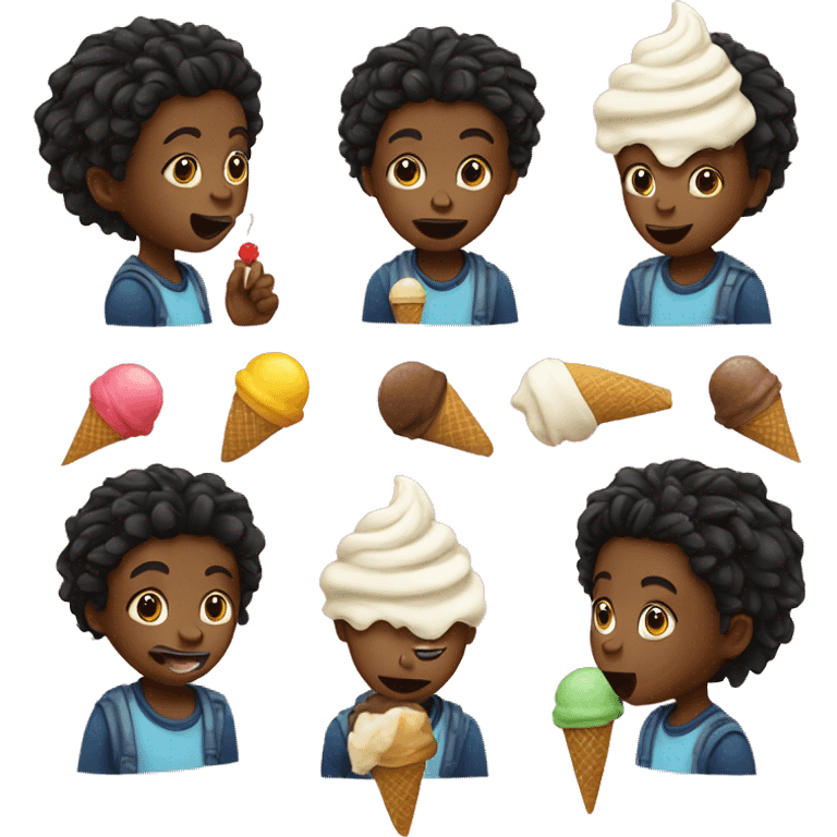 Black kid with dreadlocks licking ice cream emoji