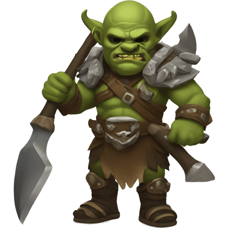 Orc warchief with a horned helmet, holding an engraved axe, emoji emoji