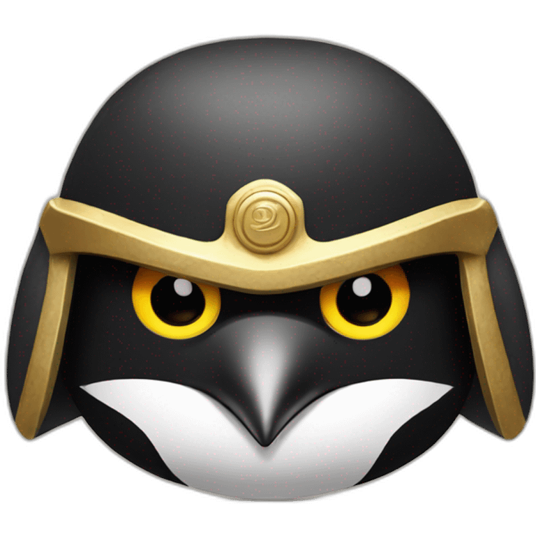 penguin with face wearing samurai helmet with big horns emoji