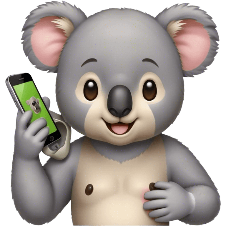 A smartphone emoji receiving a call from koala emoji