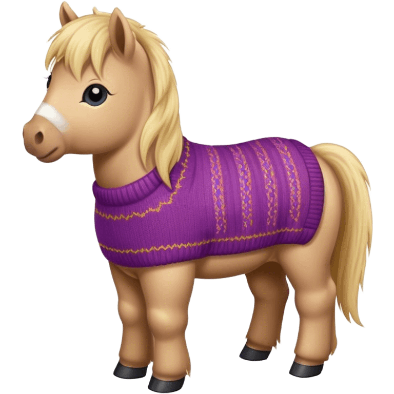 Disney-style, cute Shetland pony wearing a knitted jumper  emoji