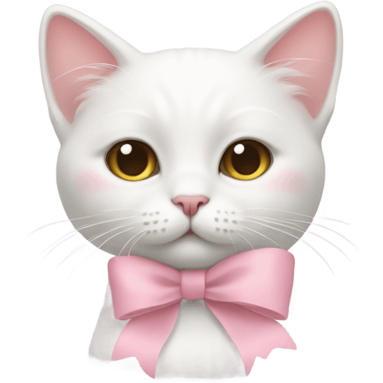 white cute cat soft pink with bow emoji