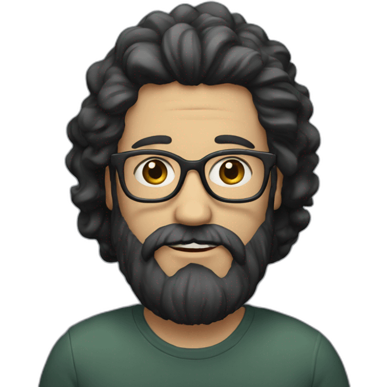 white man with long black hair with big beard and glasses emoji